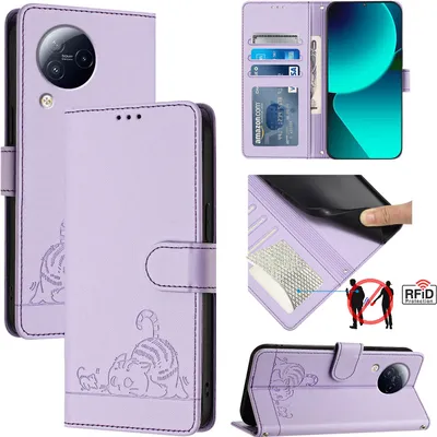 Produktbild von Leder Hülle für Xiaomi Civi 3 Süße Katze Flip Case Brieftasche Schutzhülle mit Standfunktion Lila