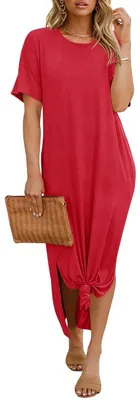 Produktbild von Langes Damenkleid mit überschnittenen Schultern, Seitenschlitzen und Taschen