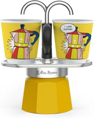 Produktbild von Bialetti Espressokocher Set Mini Express Lichtenstein + 2 Espressobecher