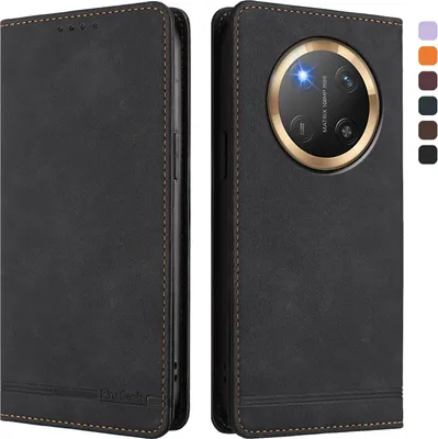 Image de Etui pour Honor X9C/Magic7 Lite, étui rétro en cuirPolyuréthaneavec support et fentes pour cartes de crédit Noir