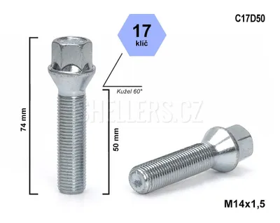 Obrázek produktu pro Kolový šroub M14x1,5x50 kužel, klíč 17, C17D50, výška 74 mm