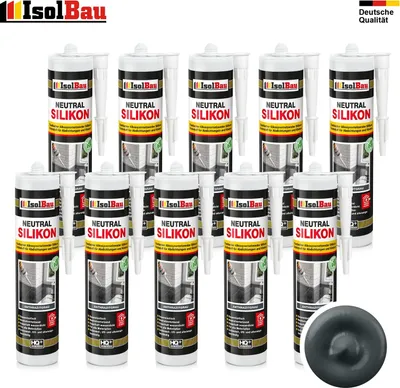 Isolbau Neutralsilikon Anthrazitgrau 10 x 300 ml Dichtstoff Naturstein Fugen wasserdicht