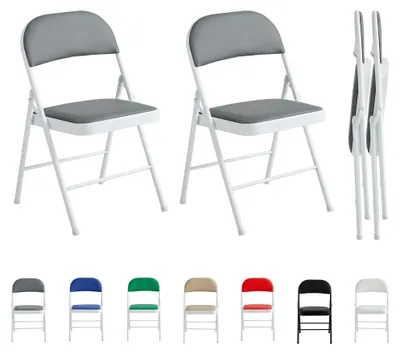 Image de Ensemble de 2 chaises pliantes - Similicuir et métal - Gris