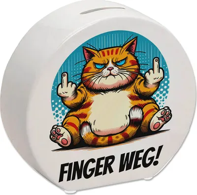 Produktbild von Katze Mittelfinger Spardose mit Spruch Finger weg!