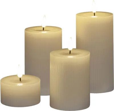Produktbild von 4er Set LED Kerzen STREIFEN H. 4-15cm D. 7,5cm creme mit Timer Formano