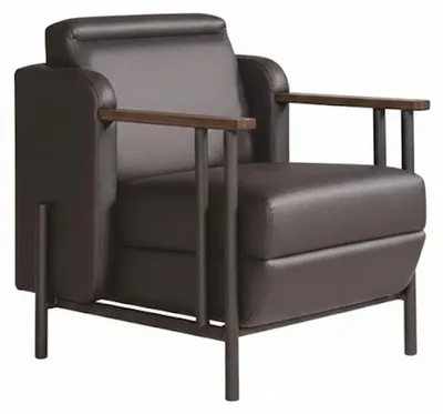 Zdjęcie produktu dla Ciemnobrązowy fotel w minimalistycznym stylu, metalowa rama, nowoczesny design