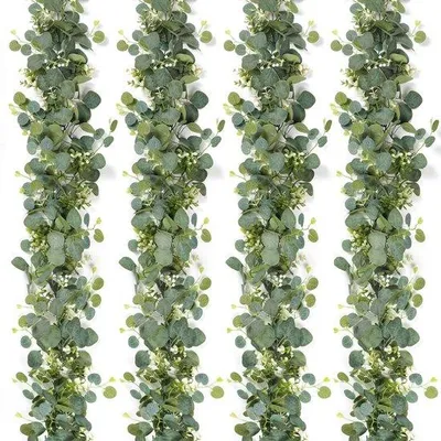 Produktbild von Kunstmatige Eucalyptus-Blätter mit weißen Blütenkranzen 4er Set für Tafel- und Dekorationen
