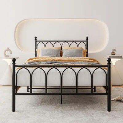Produktbild von okwish Bettgestell 90x200cm mit Lattenrost Metallbett Doppelbett Schlafzimmerbett Einzelbettfür Schlafzimmer Gästezimmer Schwarz