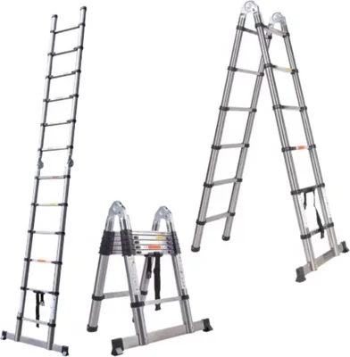 Produktbild von Famanu Teleskopleiter - A-Rahmen - 380 cm - Edelstahl - Faltbar & Ausziehbar - Max. 150 kg - EN131
