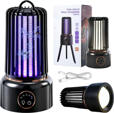 Produktbild von Elektrische Insektenbekämpfer – Mückenlampe, Fliegenfalle – Beleuchtung für den Außenbereich – 2-in-1 Insektenlampe – 12 x 12 x 20 cm – Schwarz