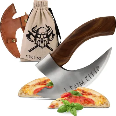 Produktbild von VIKING CRAFT - Pizza Axt Wikinger inkl. Lederschutz - Pizzamesser für echte Wikinger - Pizzaschneider Axt perfekt geeignet als Wikinger Deko