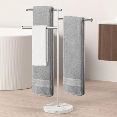 Immagine prodotto di Portasciugamani da pavimento, modello a tre bracci, girevole, in acciaio inossidabile SUS304, con base in marmo, altezza 100 cm