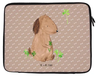 Produktbild von Mr. & Mrs. Panda Laptop Tasche Hund Kleeblatt 33 x 42 cm - Hundeglück - Geschenk, Hülle, Laptoptasche, Sleeve, Glück, Sprüche, Laptophülle, Neuanfang, Viel