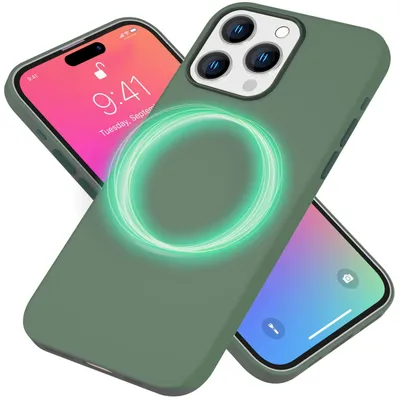 Produktbild von MagSafe Hülle für iPhone 15 Pro Liquid Silikon Handyhülle Magnet Cover Schutz Grün