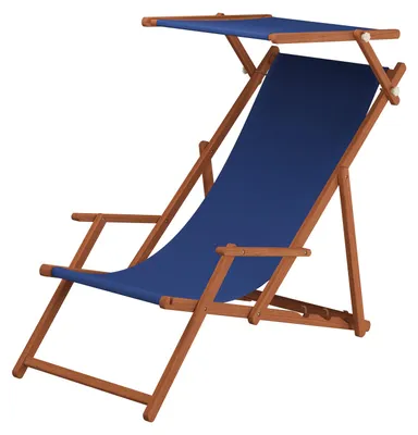 Produktbild von Liegestuhl blau Gartenstuhl Deckchair Buche Strandstuhl Sonnendach Sonnenliege 10-307 S