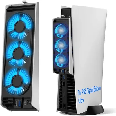 Produktbild von Gehäuselüfter PS5 Lüfter mit LED-Licht, verbesserter leiser Lüfter mit 3 Lüftern PS5 Zubehör, PS5 Lüfter mit 2 Windgeschwindigkeiten, PS5 Lüfter Kühle