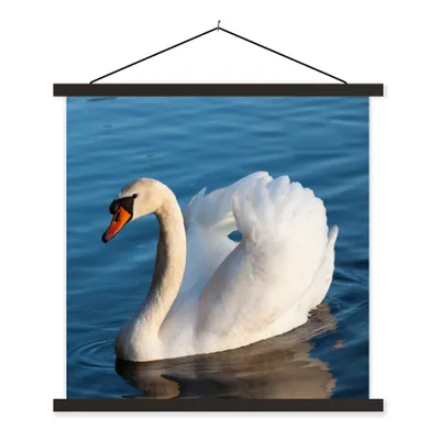 Produktbild von MuchoWow® Textilposter Schwan - Wasser - Vogel - Weiß 90x90 cm mit schwarzem Rahmen - Magnetisches