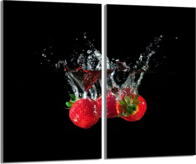 Image de Plaques de recouvrement pour cuisinière 2 pièces 30x52 Couverture de plaque vitrocéramique, verre, fraises noir
