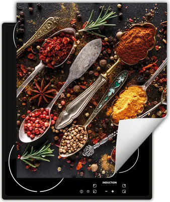 Produktbild von DarHaus Herdabdeckplatte 45x52 cm Anti Rutsch Matte Aufrollbar, Löffel - Kräuter