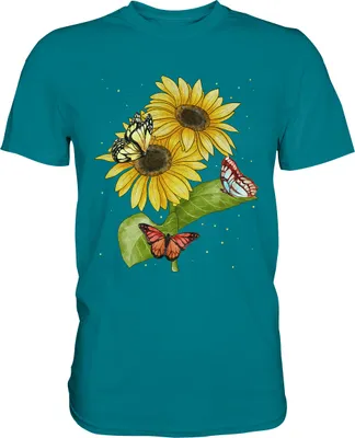 Produktbild von Schmetterlinge Sonnenblumen T-Shirt Garten Geschenk Gärtner – Diva Blue / M