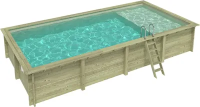 Produktbild von Pool AQUA 8.5 x 4.35 - H.1.45 m mit Liegefläche, sandfarben, auf Rahmen - ohne Betonieren