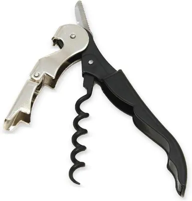 Produktbild von Zweipack Flaschenöffner mit Folienabschneider und Flaschenöffner, 13 cm lang, Edelstahl/ schwarz
