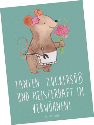 Produktbild von Mr. & Mrs. Panda Grußkarte Tante Zuckersüß - Meeresbrise - Geschenk, Nichte, Weihnachten, handgemacht, Verwandtschaft, Familie, Postkarten, Neffe, Ansichtskarten