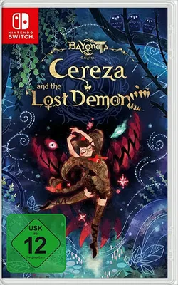The image shows the game box art for Bayonetta Origins: Cereza and the Lost Demon for Nintendo Switch.