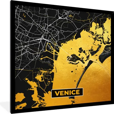 Produktbild von MuchoWow® Gerahmtes Poster Karte - Venedig - Gold - Karte der Stadt 40x40 cm - Poster mit Schwarzem Bilderrahmen Wandposter Rahmen Foto Bilder - Mit Rahmen - Wanddekoration Schlafzimmer