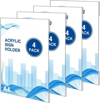 Produktbild von PromoHome® A4 Transparente Acryl Posterhalter mit Klebeband – Selbstklebend ohne Bohren (Set aus 4)