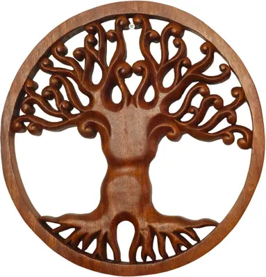 Produktbild von Wandbild Lebensbaum Mandala 30cm Zeichen Relief Holzbild Rund Baum des Lebens Symbol Wanddeko Soar Holz Nr.1