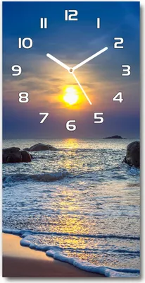 Produktbild von Wanduhr aus Glas – 30x60 cm - Glasbild - Glasuhr - Gehärtetes Glas -Sonnenuntergang Strand