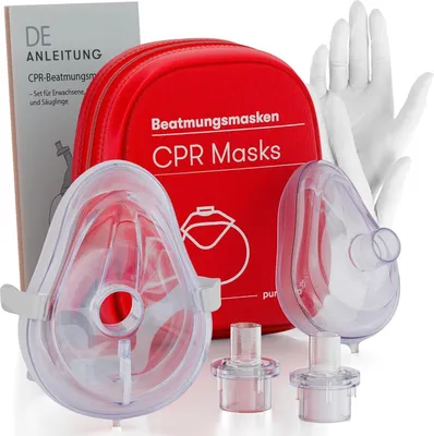 Produktbild von Beatmungsmasken Set (1x Erwachsene, 1x Kinder) - Beatmungsmaske Erste Hilfe - CPR Beatmungsmaske - Hygienischer Mund-zu-Mund Beatmung für Notfälle