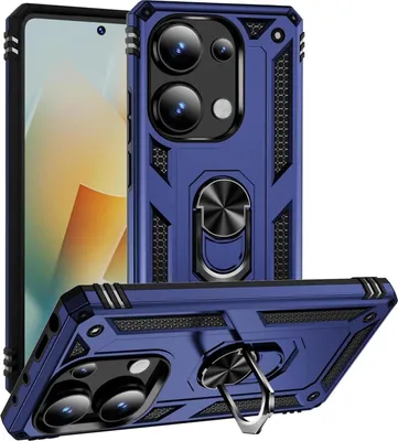 Produktbild von Conie Outdoor Schutzhülle für Xiaomi Redmi Note 13 Pro 4G Tasche Silikon Hard Case Cover Hülle mit Halter Ständer in Blau