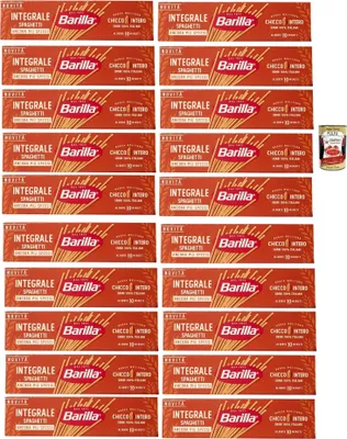 Produktbild von Barilla Integrale Spaghetti, Vollkorn Hartweizennudeln, klassische Spaghetti 100% Vollkorn, ballaststoffreich,al dente 10 Min, ideal für Tomatensaucen, Pesto & Gemüse 20x 500g + Italian Gourmet polpa