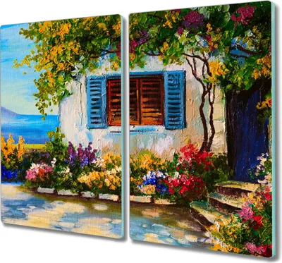Produktbild von Coloray Schneidebrett Herdabdeckplatte 2x30x52 cm Kochplattenabdeckung Hackbrett Küchenbrett - Blumen Meer Himmel