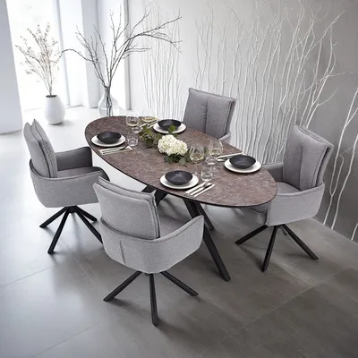 Image de Ensemble de salle à manger Homestyle4u avec 4 chaises, table de salle à manger pivotante 5 pièces, gris, ovale, marron, noir