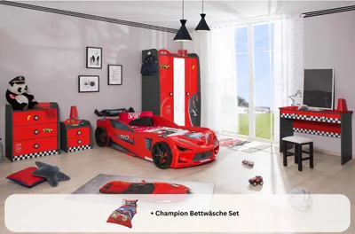 Produktbild von Kinderzimmer komplett Set Autobett Rio 5 teilig Rot , Sportsitze:ohne Sportsitze, Matratze:ohne Matratze, Bettwäsche:mit Bettwäsche, Wandregal:ohne Wandregal