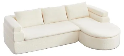 Produktbild von AIORBER Ecksofa L-Form mit Chaiselongue 3-Sitzer Chenille Polstersofa Couch Wolken-Design Beige