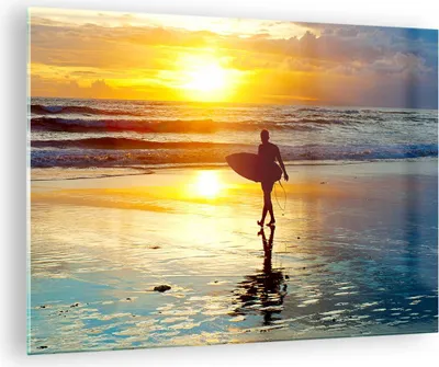 Produktbild von Bilder auf glas - Surfer sonnenuntergang ozean brett - 70x50cm - Glasbilder - Wandbilder - Kunstdruck - zum Aufhängen bereit - Wanddekoration aus Glas - Glas Bilder - Wandbild auf Glas - GAA70x50-2792