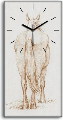 Produktbild von Küche Wohnzimmer Wand Leinwand Uhr Geräuschlos 30x60 Zeichnung Tier Pferd Kunst - schwarze Hände