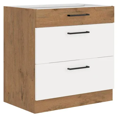 Produktbild von Vigo Unterschrank 80 Eiche Lancelot Weiß Hochglanz Vollauszug Soft-Close Küche