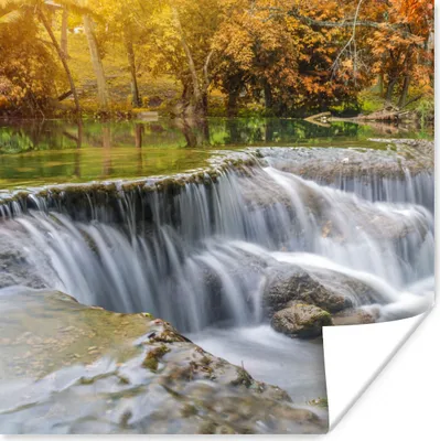 Produktbild von MuchoWow® Poster Herbst - Wasserfall - Natur - Bäume 50x50 cm - Wohnzimmerdekoration