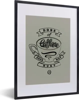 Produktbild von MuchoWow® MuchoWow® Gerahmtes Poster Kaffee - Sprichwörter - Vintage - Eine Dosis Koffein tut nicht weh - Zitate 30x40 cm - Poster mit zchwarzem Bilderrahmen - Wandposter Schlafzimmer