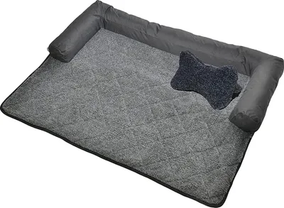 Produktbild von RAIKOU Hundebett PlüschWaschbares Hundedecke Rutschfest Hunde Bett für Sofaschutz Tier mit Kissen Schwarz Melange 115x70 cm