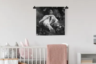 Produktbild von MuchoWow® Wandteppich Wandbehang Flamingo - Tiere - Dschungel - Schwarz - Weiß 60x60 cm Tapisserie Dekoration Wandtuch - Dekorationen - Wand Decke