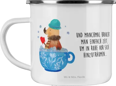 Produktbild von Mr. & Mrs. Panda Teetasse Nachtfalter Schaumbad - Weiß - Geschenk, Lustige Sprüche, Pott, Campingbecher, Emailletasse, Baden, Emaille Tasse, WC, Bad, Teebecher, Ziele