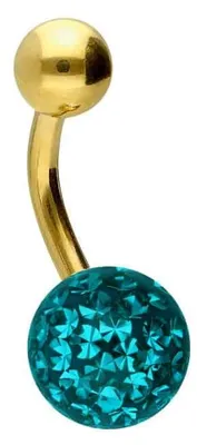 Produktbild von Bauchnabelpiercing Titan Bananabell EPOXY- + TITAN-KUGEL Farbe: Gold + Kristall: Zirkonblau Stablänge: 8mm