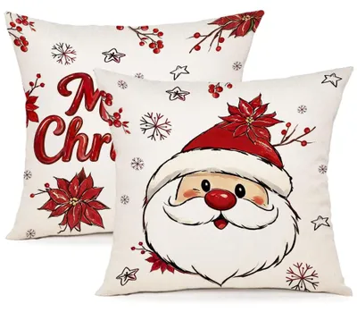 Weihnachtskissenbezüge 50x50 cm, 2er-Set, Weihnachtsmann-Motiv