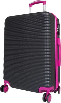 Produktbild von Trolley mit ABS Hartschale und farbig abgesetzten Reißverschlüssen, Griffen, Rollen Santorin Schwarz-Pink Gr. L